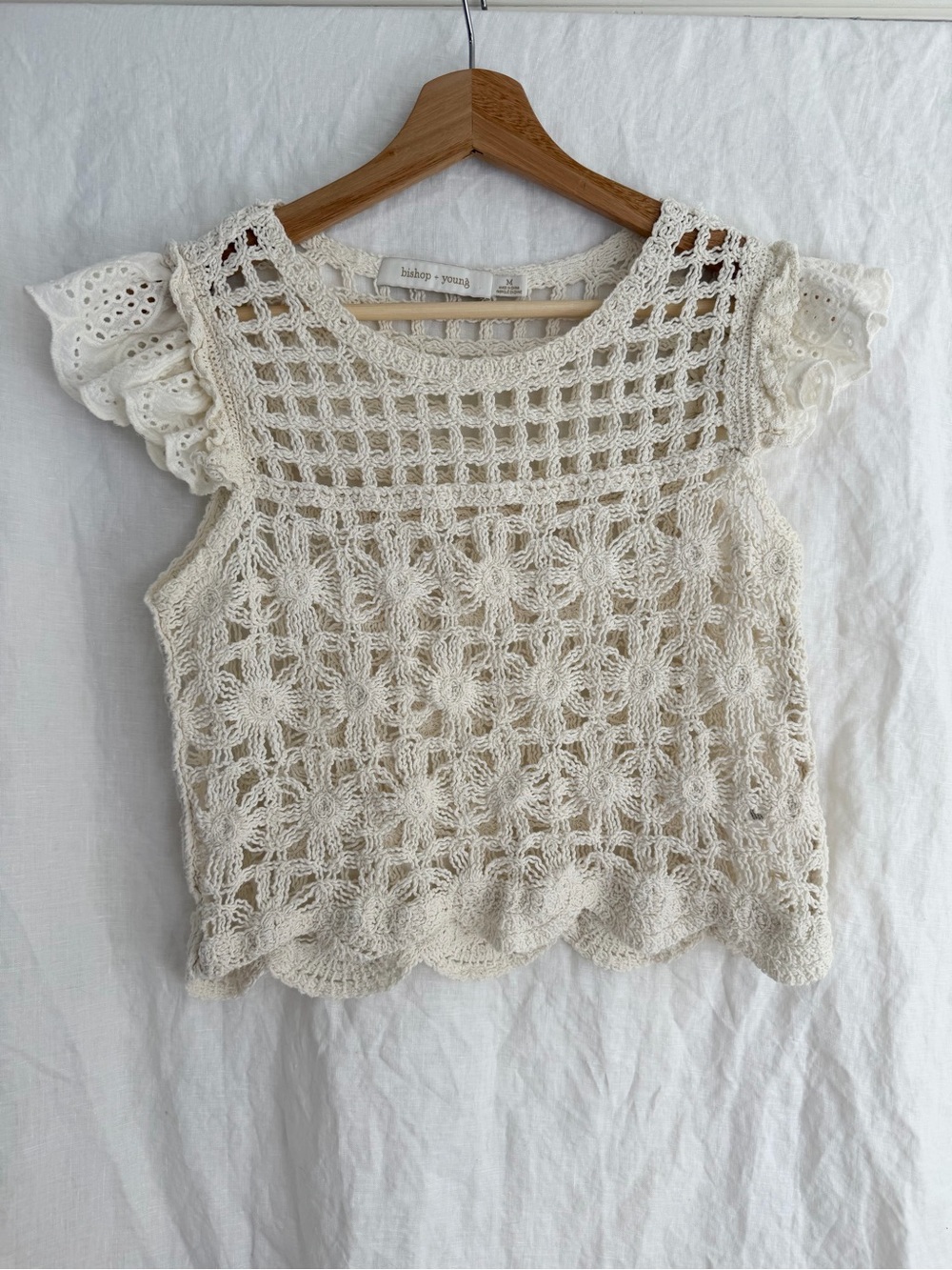 Anthropologie Bishop + Young Crochet Crop Top Ivory Boho Cottage